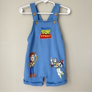 Disney Baby 6-9M Toy Story Cute Blue Shortalls Woody & Buzz Adjustable Straps